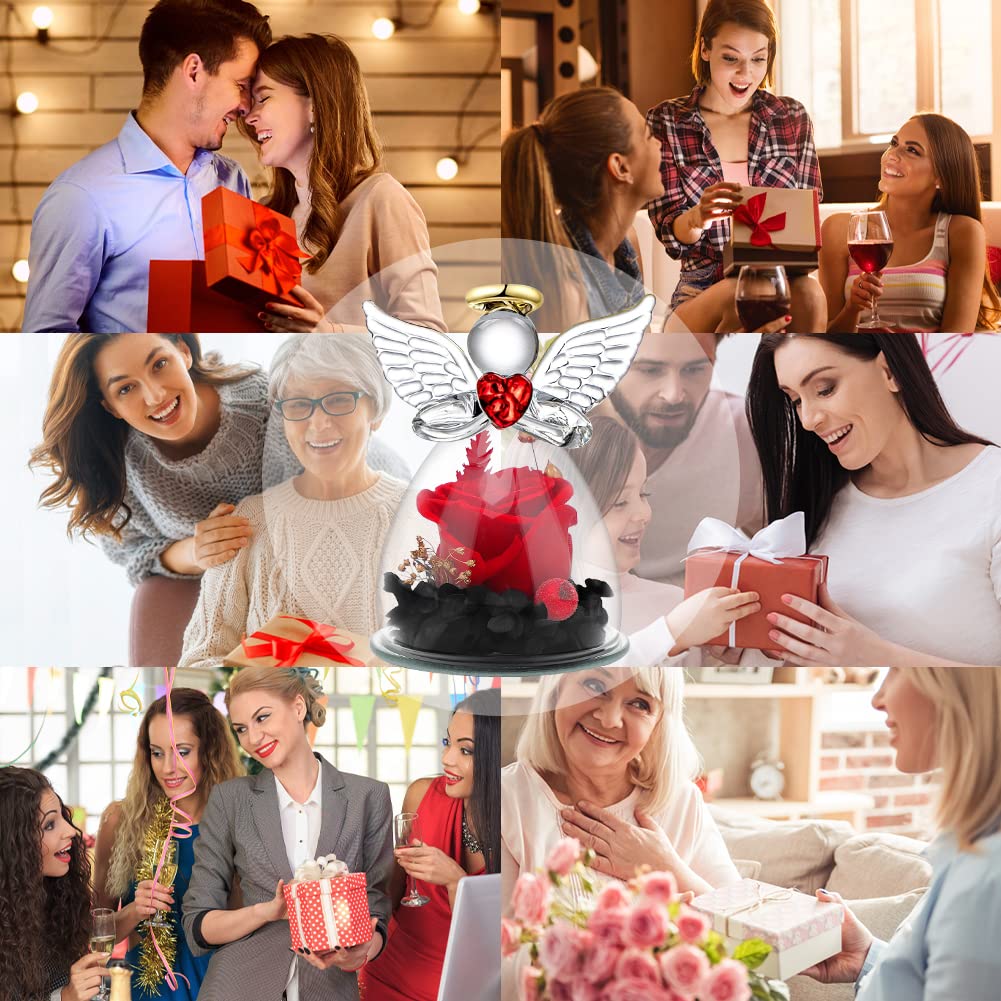 Rosa Eterna In Vetro - Regalo Romantico Per Donna Con Angelo E Fiore Stabilizzato - Foto 3