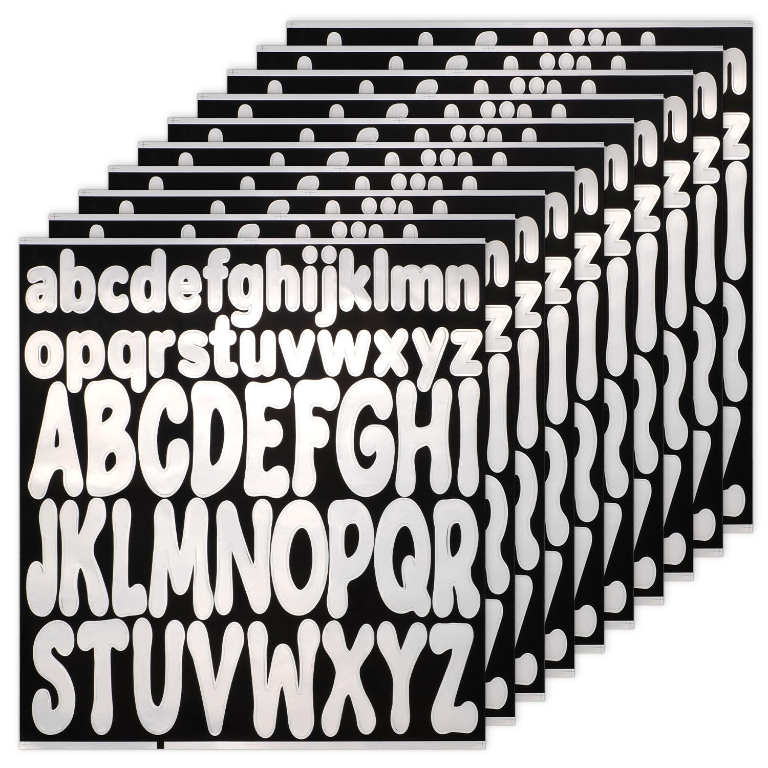 520uds Letras, 10 Hojas de 2,5 cm, 5 cm Pegatinas Letras Minúsculas y Mayúsculas Pegatinas Vinilo Impermeables Álbumes Recortes Buzones Carteles Manualidades (Plata)