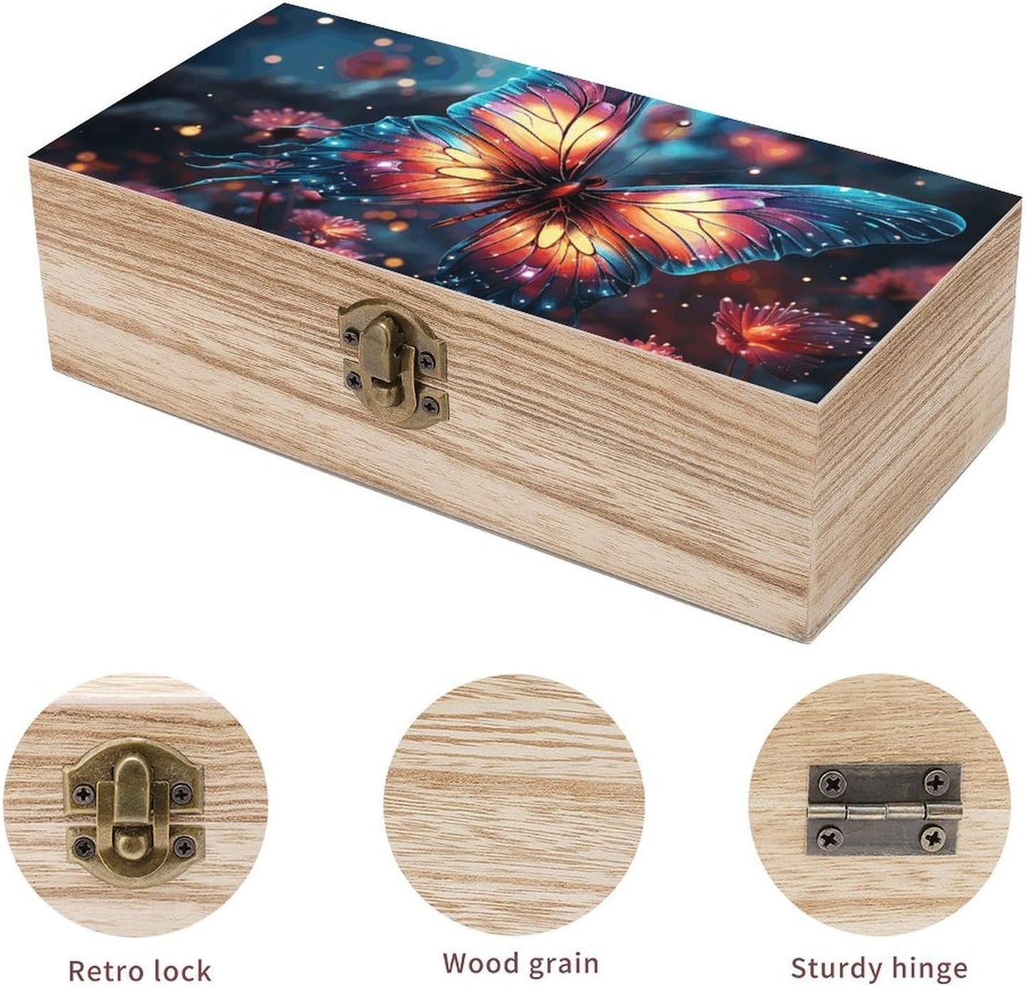 Butterfly in The Wooden Storage Box with Hinged Lid image 3