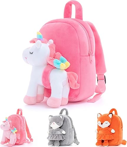 Lazada Mochila de unicornio para niños pequeños, juguetes de unicornio, mochilas para niños con juguete, color blanco, 9.5 pulgadas