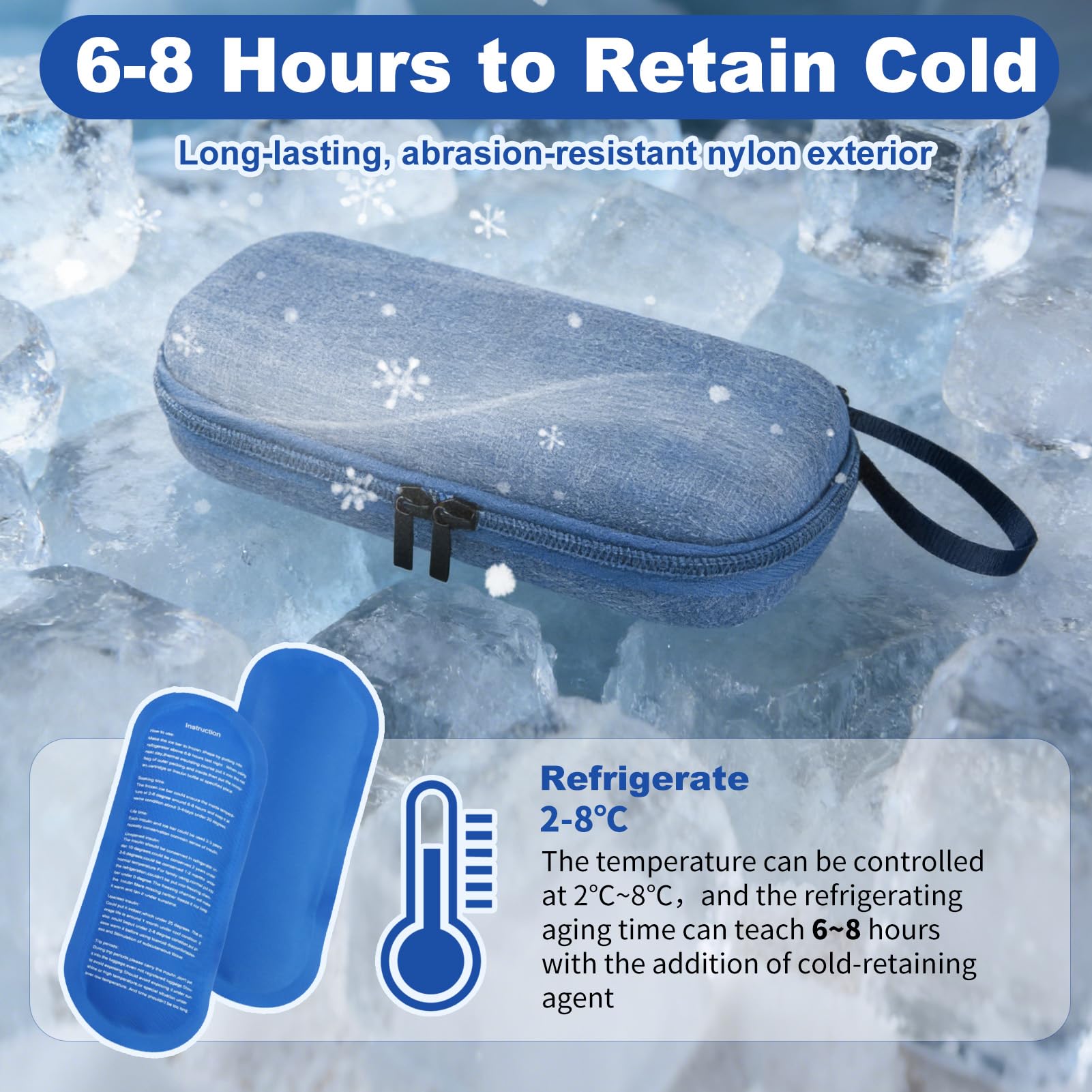 Borsa Termica Insulina Viaggio Porta Insulina Termico Portatile con 2Impacchi Ghiaccio Custodia Penne Insulina Mini Borsa Frigo Frigorifero per Diabetici L'insulina Farmaci Isotermico Impermeabile Blu - 4