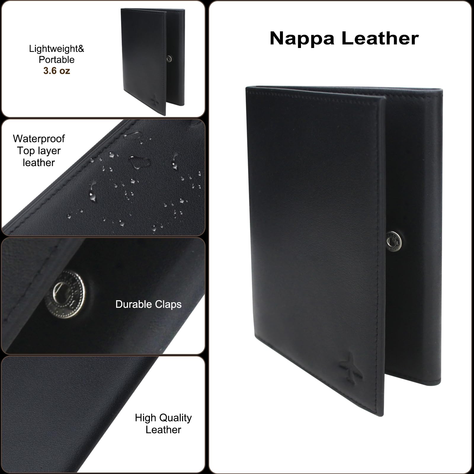 Billetera Pilot - Cartera para pasaporte, accesorios de piel para pasaporte, color negro, Negro -, Billetera Pilot - Soporte para pasaporte 4