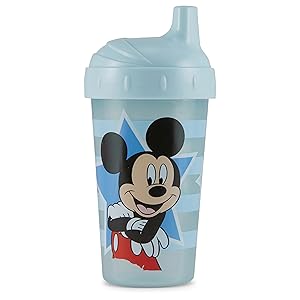 Toddler Sippy Cups for Boys | 10 Ounce Mickey Mouse Sippy Cup Pack of Two with Straw and Lid | Durable Blue Leak Proof Travel Water Bottle for Toddlers