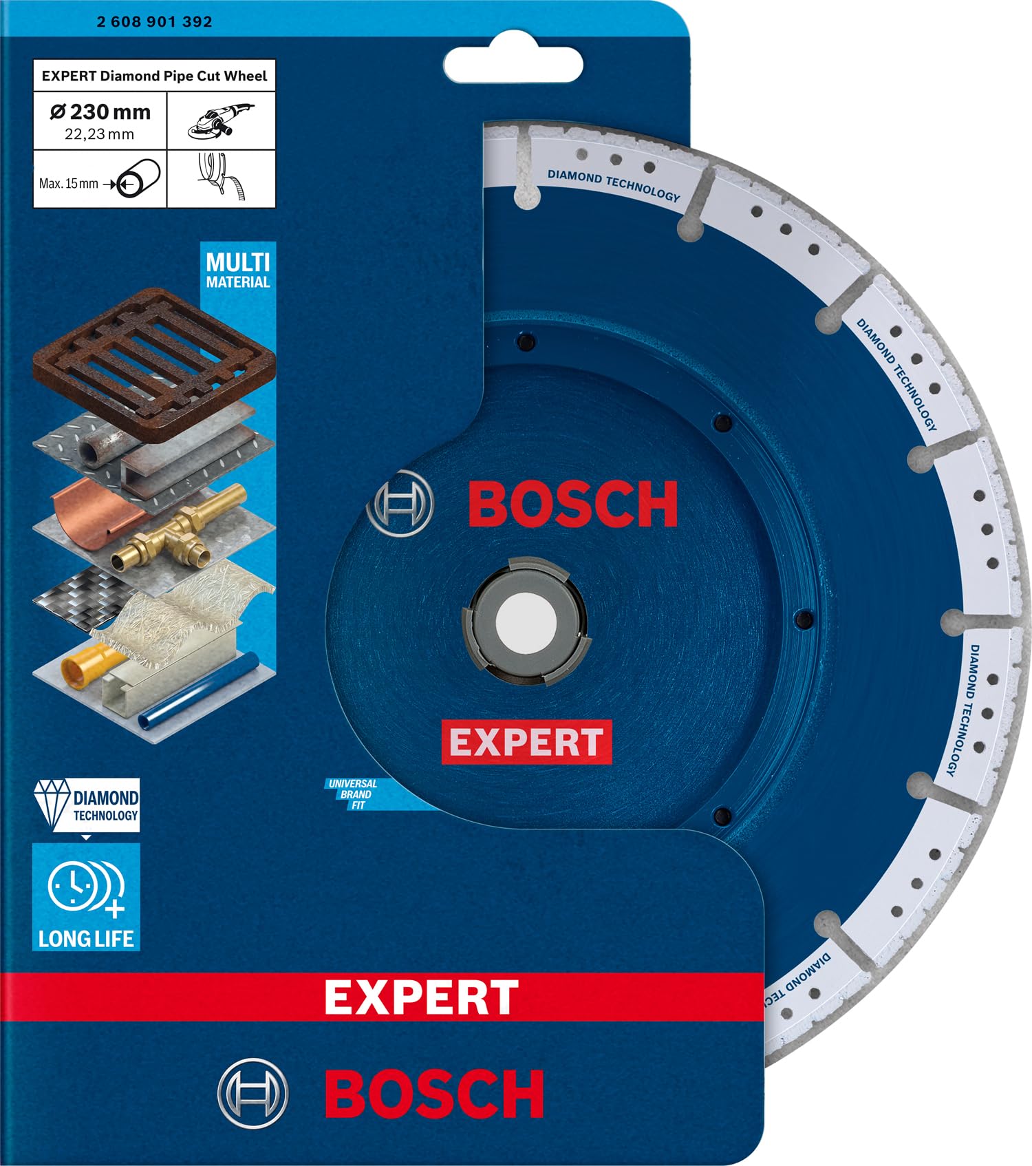 Bosch Professioanl 1x Disco de corte EXPERT Diamond Pipe Cut Wheel (para cortar tubos con acabado biselado, Ø 230 x 22.23 mm, Accesorios Amoladora pequeña)