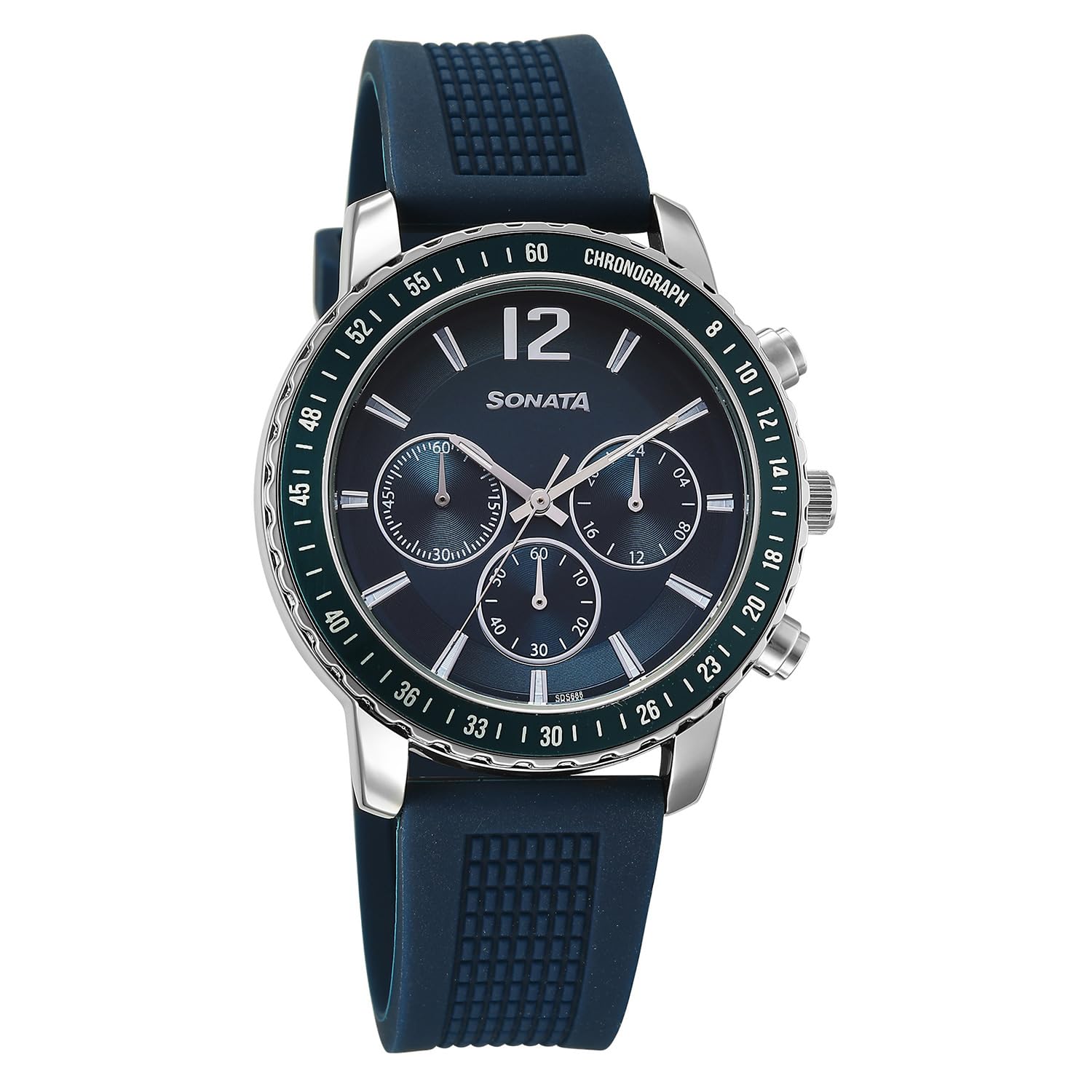 sonata chronos quartz dark blue round dial men's watch | stainless steel strap material | watches for men analog - 77188kp01