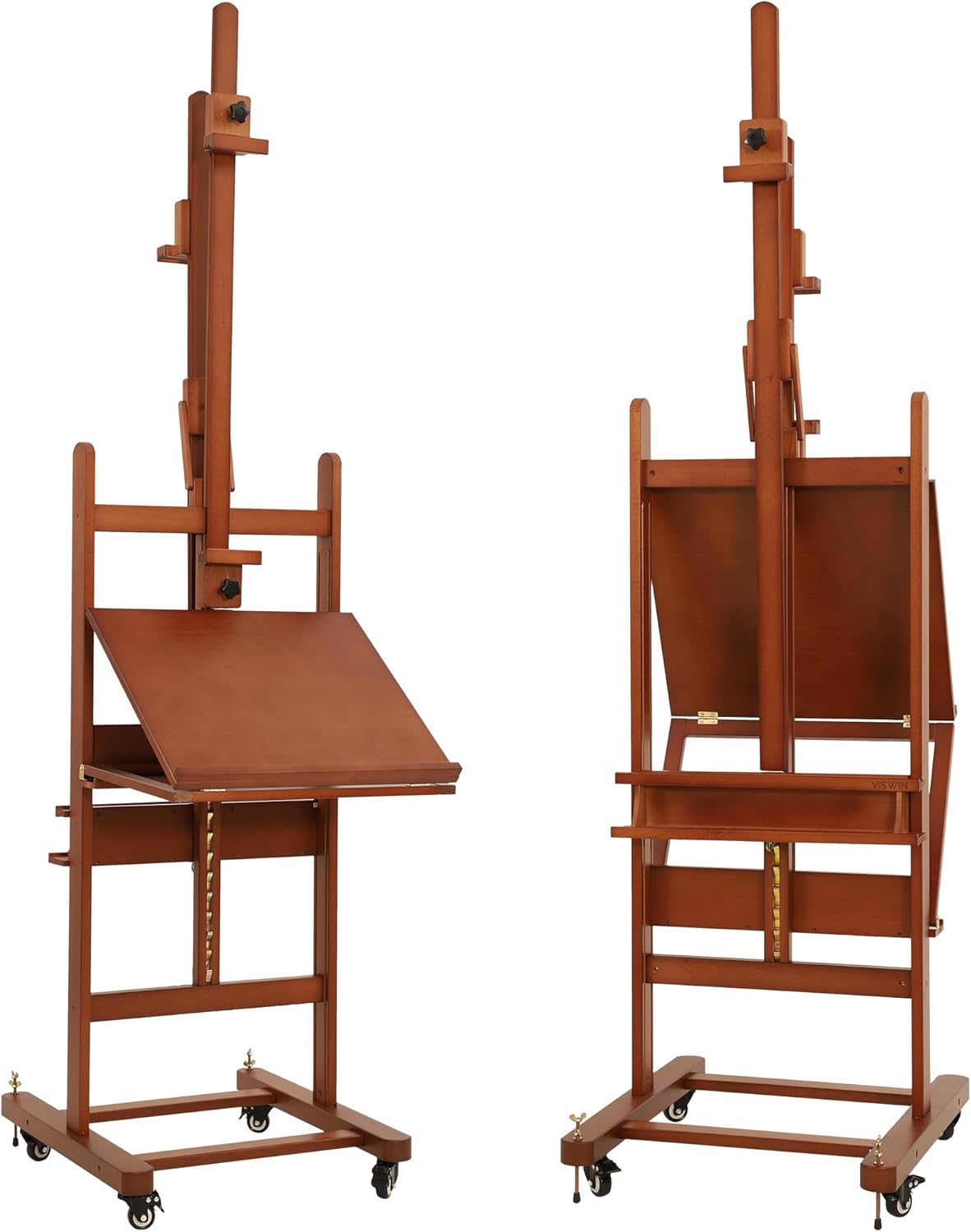 VISWIN Double-Sided Easel & Drafting Table, Hold 1 or 2 Canvas, Solid Beech Wood Artist Easel for Painting Canvas, Adjustable H Frame Easel with Tray & Wheels, Art Easel Stand for Adults, Artists