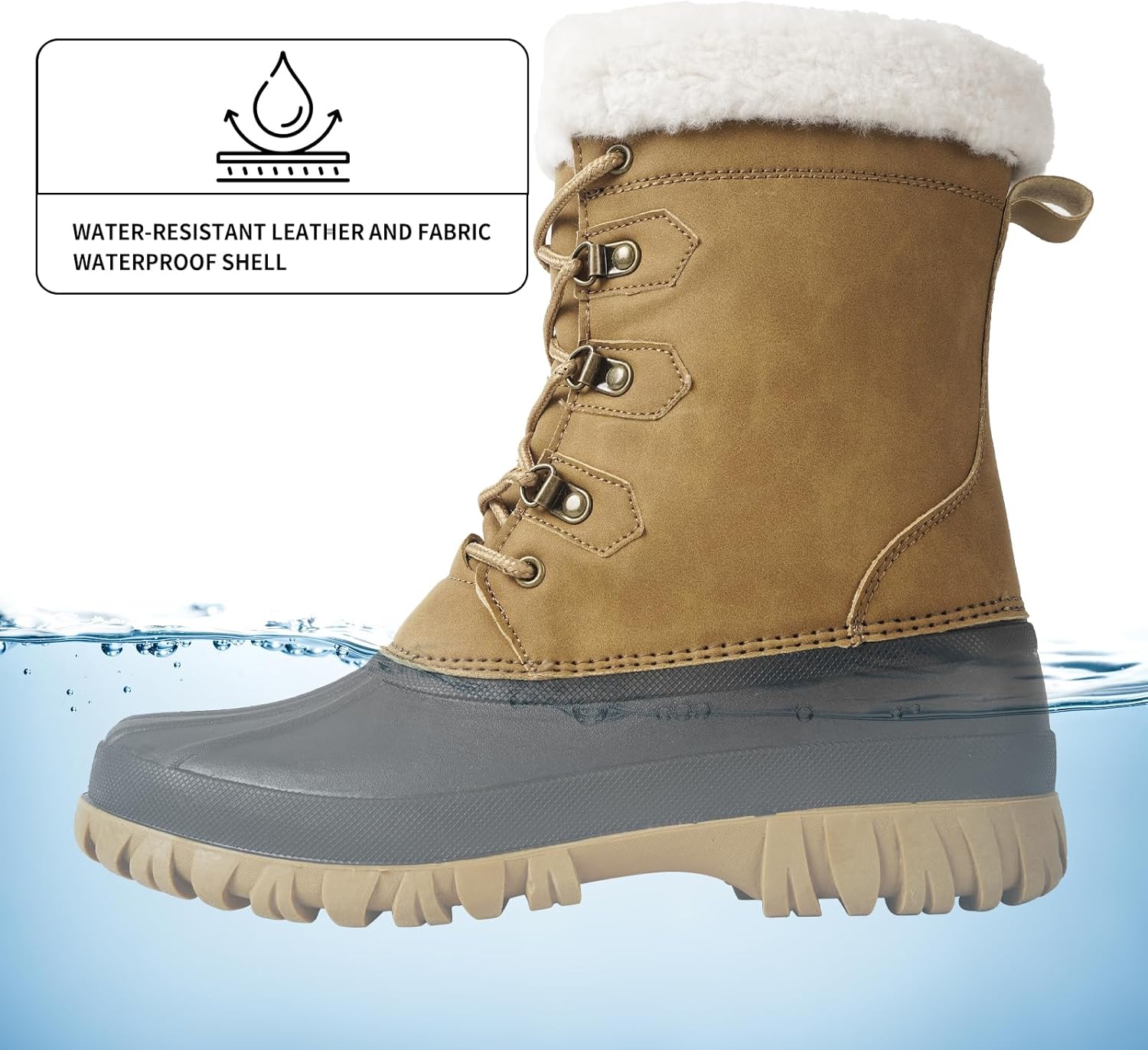 Women's Waterproof Winter Snow Boots Lightweight Insulated Duck Boots Warm Cold Weather Boots Fur Lined Mid-Calf Boots