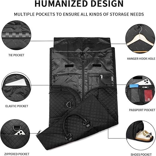 Miniatura 3 de Bolsa de equipaje de mano convertible para ropa para mujeres, bolsas para ropa de cuero para viajes con compartimento para zapatos 2 en 1, maleta