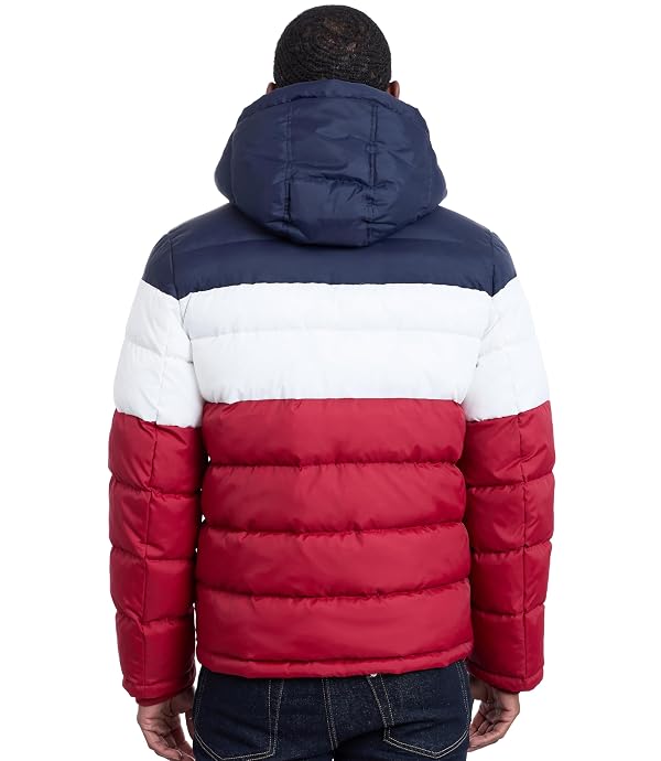 Tommy Hilfiger Men's Water Resistant Ultra Loft Filled Hooded Puffer Jacket Down Alternative Coat, Midnight/Ice/Red Flag Colorblock, XX-Large US by Tommy Hilfiger - Used condition - Image 6