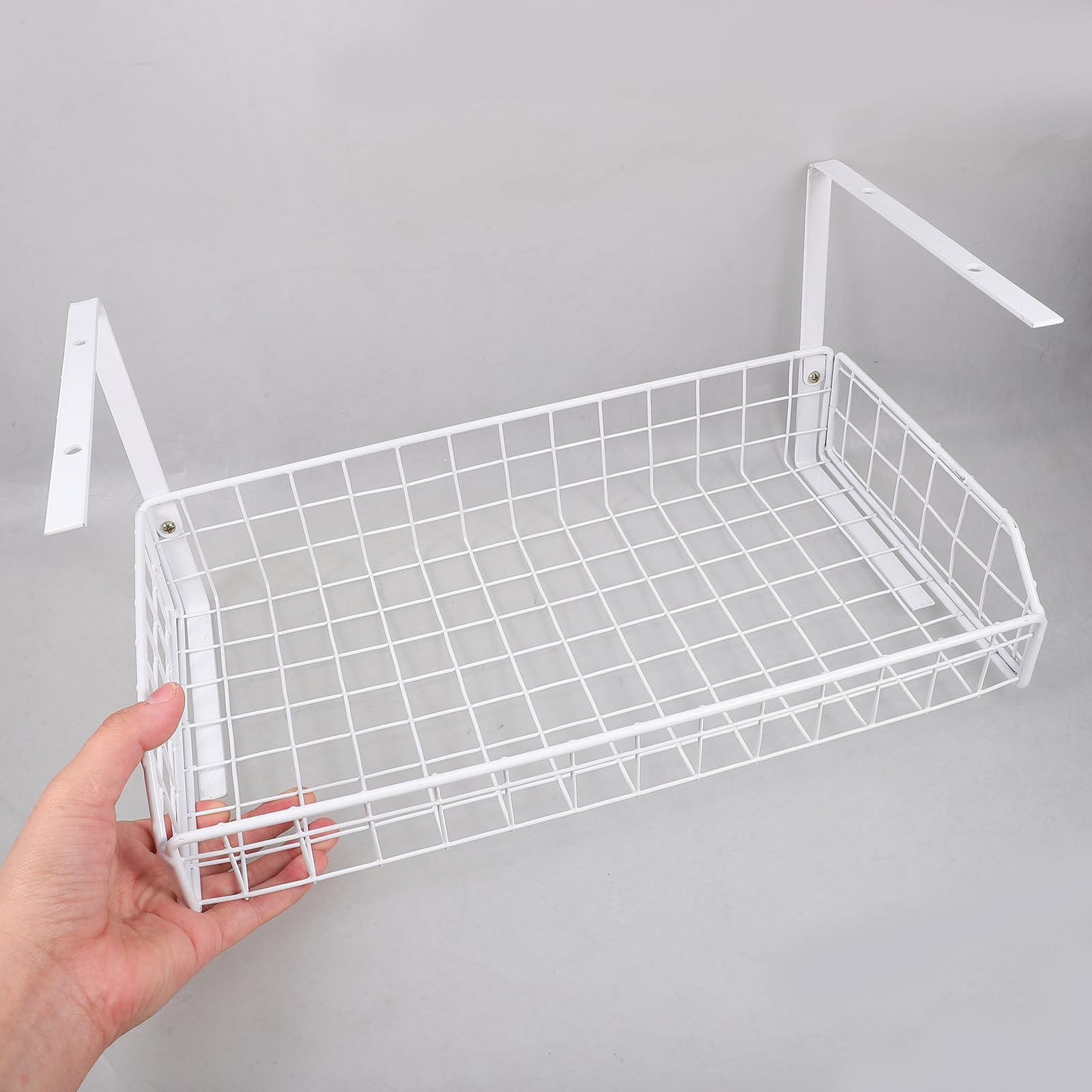 Organisateur de Câbles sous Bureau en Métal Blanc, Grand Format, Support Passe-câbles sans Perçage pour Gestion des Câbles Électriques et Prises, Rangement Bureau et Espace