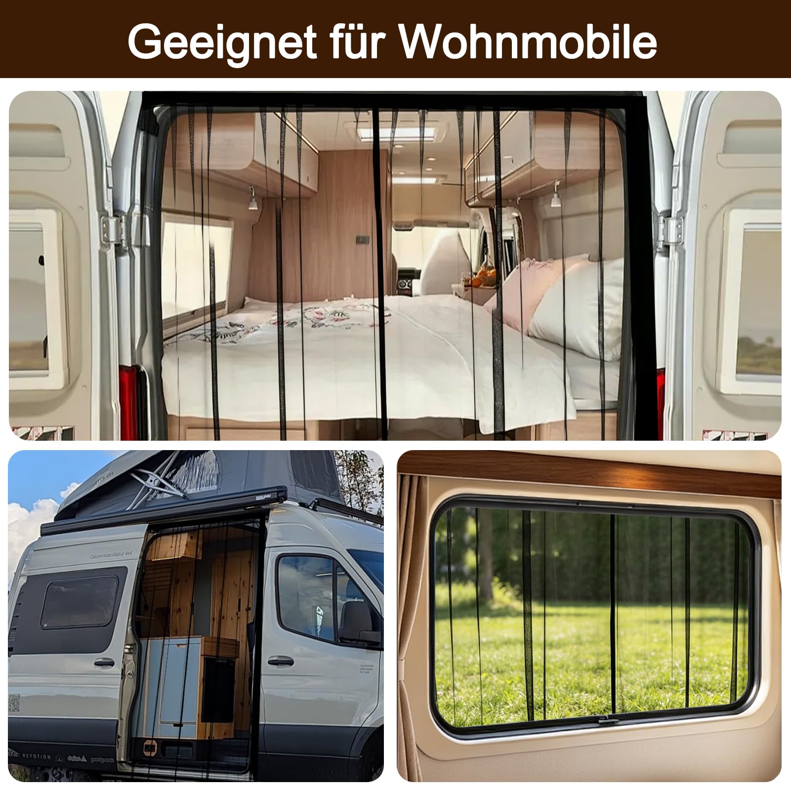 Magnetischer Fliegengitter, 180,3 x 149,9 cm, Wohnmobil-Vorhang, zentraler magnetischer Fliegengitter für Mercedes-Benz Sprinter, Vans und andere Camper, geeignet für