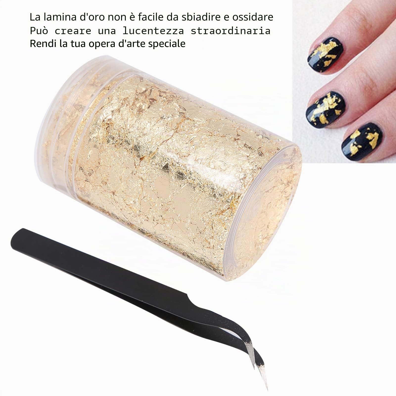 Buachois Foglia Oro Decorazione,10g Set di Scaglie di Resina per Doratura, Scaglie di Lamina Oro con Pinzette per Dipingere Arte della Resina Statua Dorata Nail