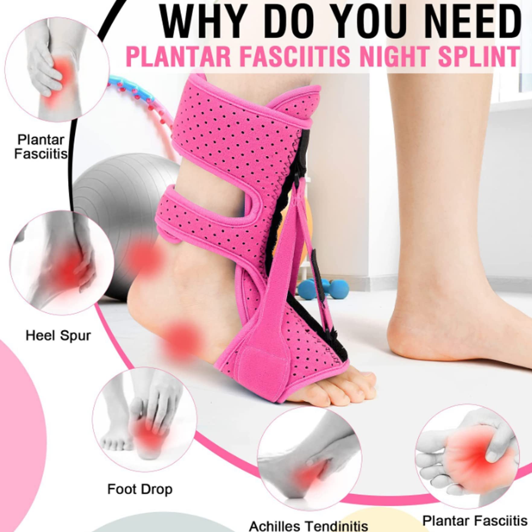 Férula nocturna para fascitis plantar soporte ligero para aliviar el dolor en el talón soporte para tobillo para hombres y mujeres