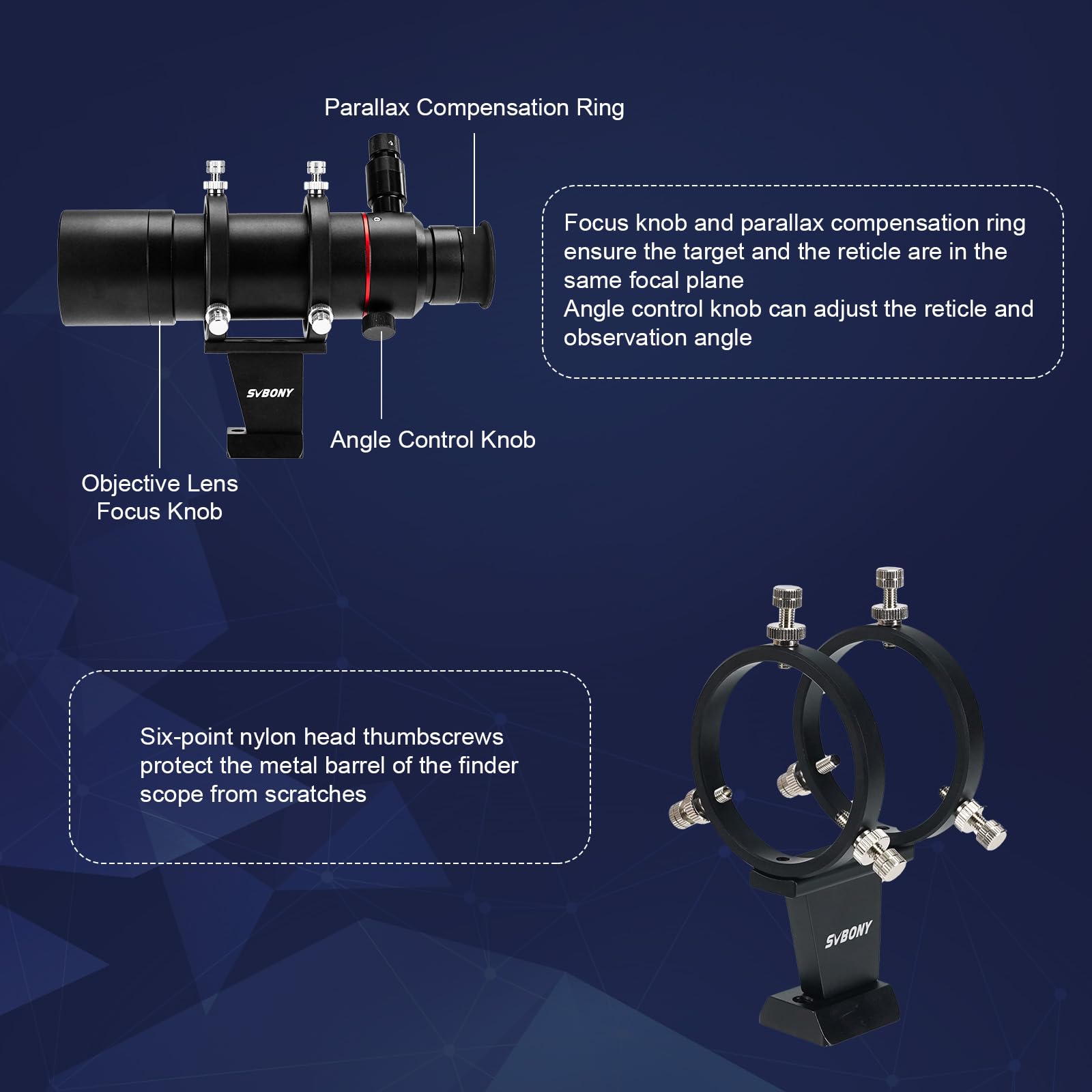 Svbony SV208 Finder Scopes Iluminados 8x50, con Ajuste de Retícula Óptica Iluminada, Imagen Correcta Directamente a través de FMC, Finderscope para Telescopio