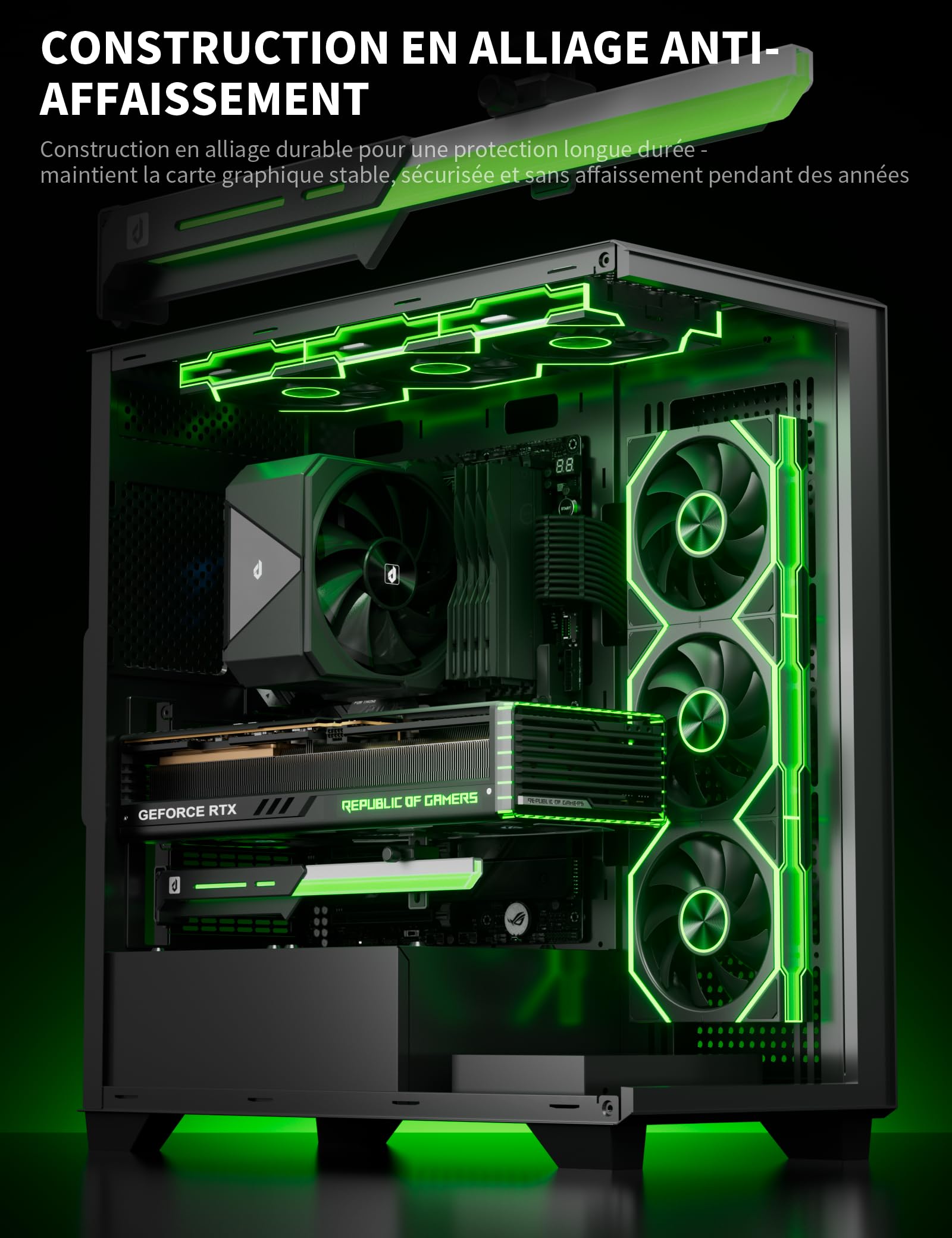 upHere GL7 Supporto GPU, Lega Robusta Supporto Scheda Grafica con 5V ARGB Sync, Altezza Regolabile GPU Sag Staffa per Schede Grafiche Universali, Nero ARGB