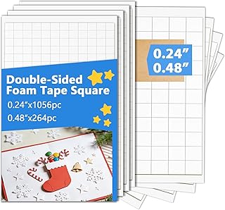 1320pcs Pre Cut Foam Adhesive Dots, 8 Sheets Double Sided Sticky Squares for 3D Card Making, Scrapbooking, DIY Crafts, Mixed Sizes Value Pack (0.48 & 0.24 Inch)