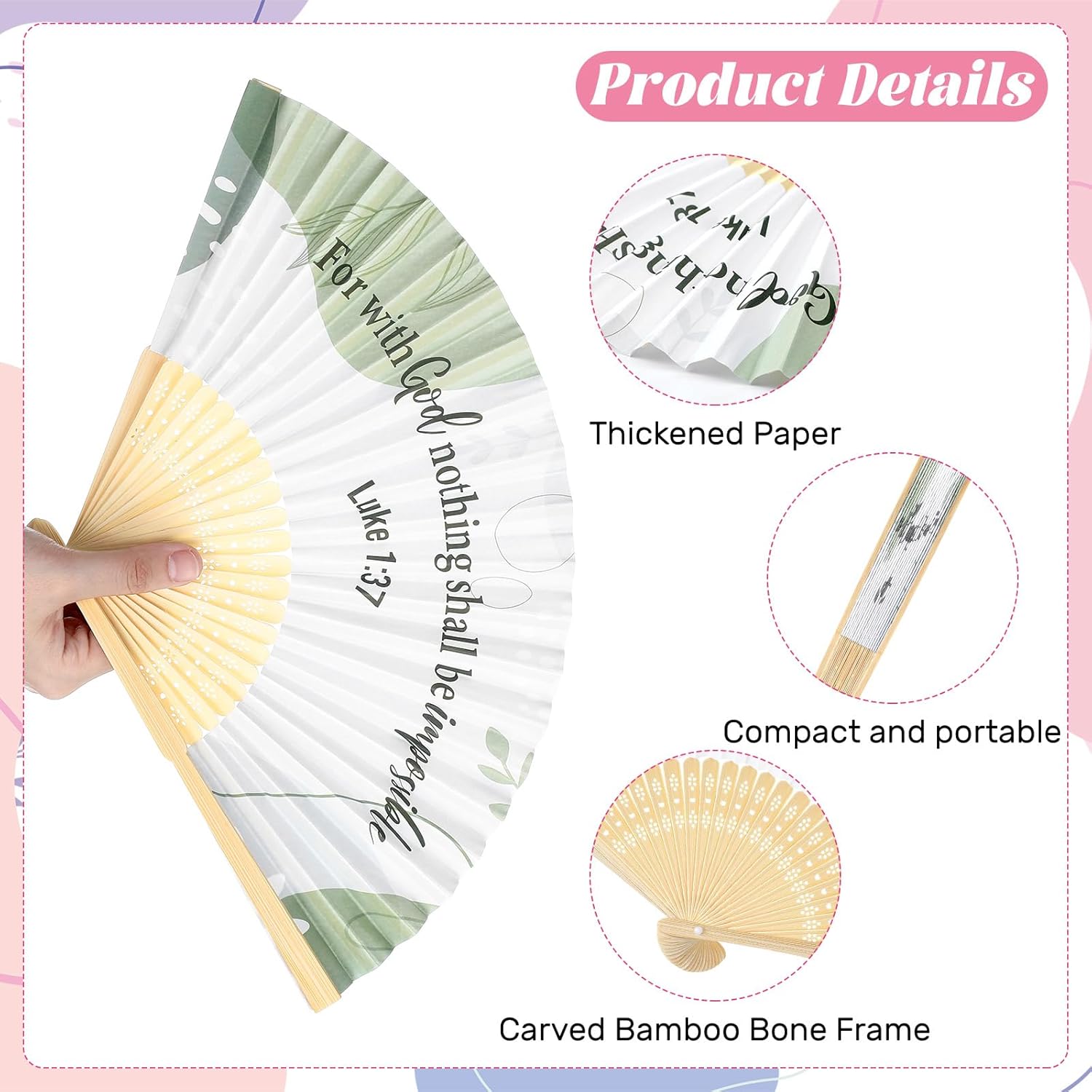 Karenhi 30 Pcs Boho Christian Church Paper Fans Bulk Foldable Religious Christian Bible Handheld Fans with Organza Bag for Women Church Gift Decorations