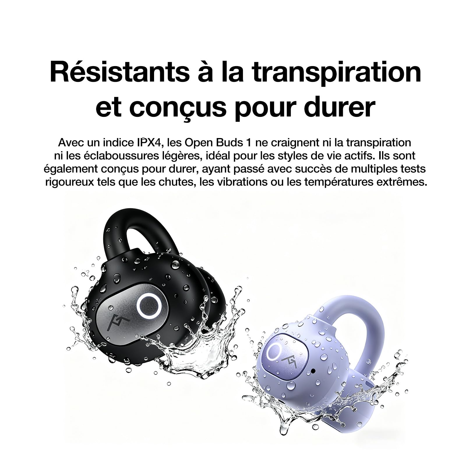 AGM Open Buds 1 Écouteurs Bluetooth 5.4 sans Fil, Design Open-Ear & Micro ENC, Ultraléger sans Douleur aux Oreilles, IPX4 Étanche, Boîtier de Charge USB-C avec Affichage LED, Noir