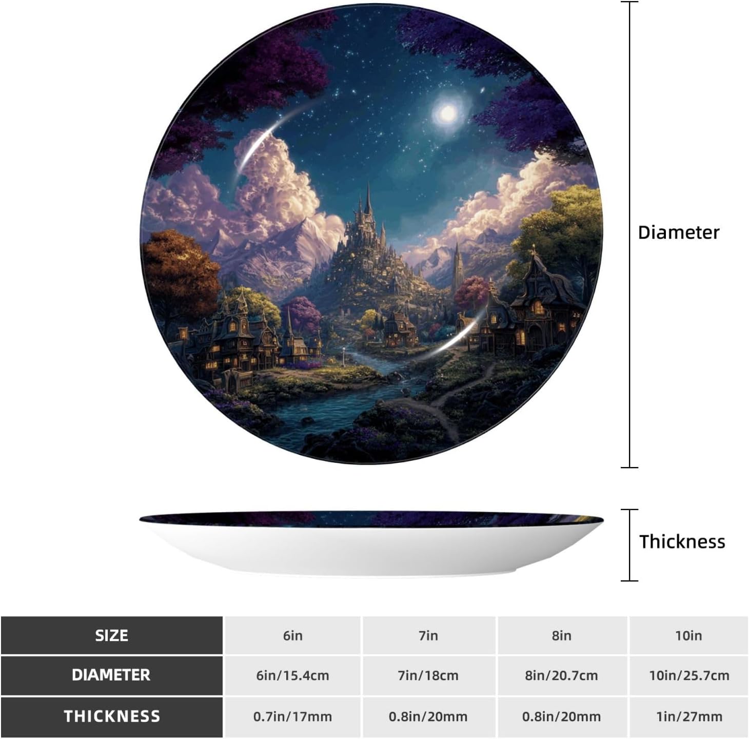 Decorative Plate 10in Bone China Dessert Plates with Display Stand Ceramic Ornament Ceramic Fantasy Town Decorative Plates Art Crafts Porcelain Plate for Home Club Living Room