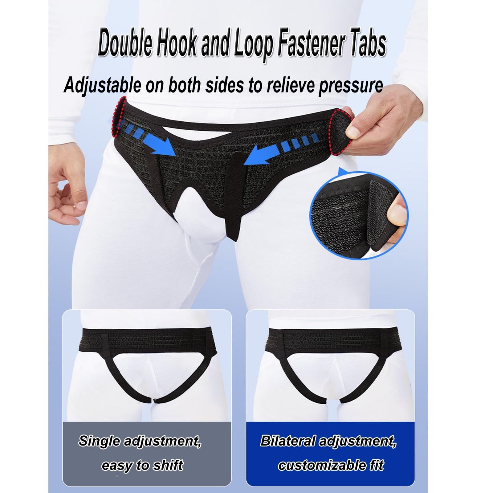 Cintura per Ernia da Uomo, Slip Ernia Inguinale Uomo, Guardia di Ernia Cintura Tutore Pre e Post-Operatorio con 2 Paia di Rimovibili(Blue,Large)