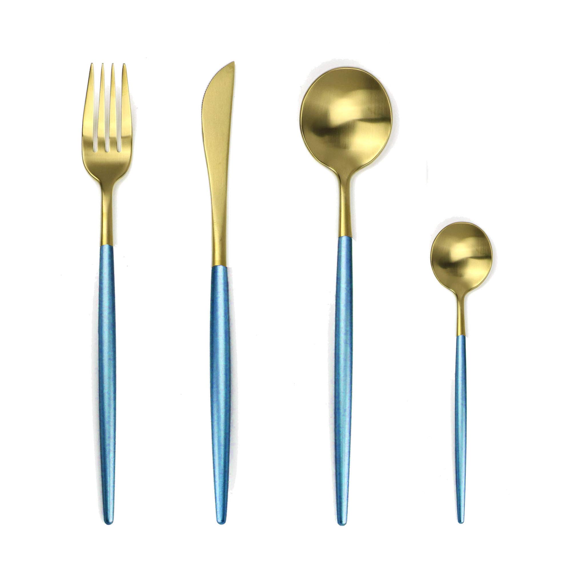 Set di coltelli e posate, Set di posate in argento, da 24 pezzi(Skyblue Gold)