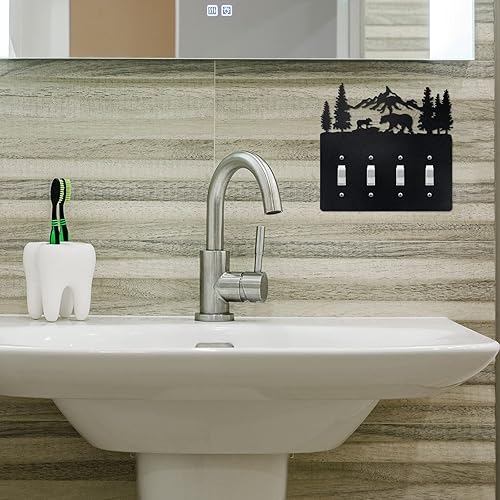 Vista 12 de Lothee Cubiertas de metal para interruptor de oso, alce, árbol, montaña, alce, placa de luz negra, cubierta de salida de bosque, cubierta de placa