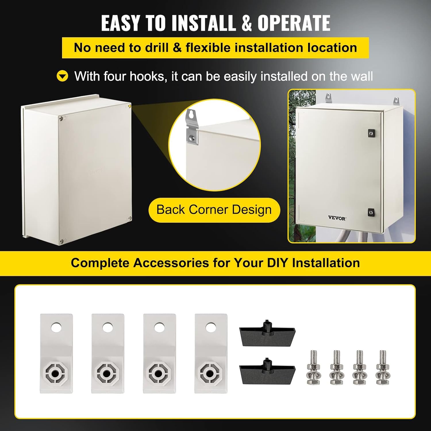 VEVOR Electrical Enclosure Box, 15.7'' ×11.8'' ×7.9'', Fiberglass Junction Box, IP66 Waterproof & Dustproof, Outdoor Electrical Box, with Mounting Plate