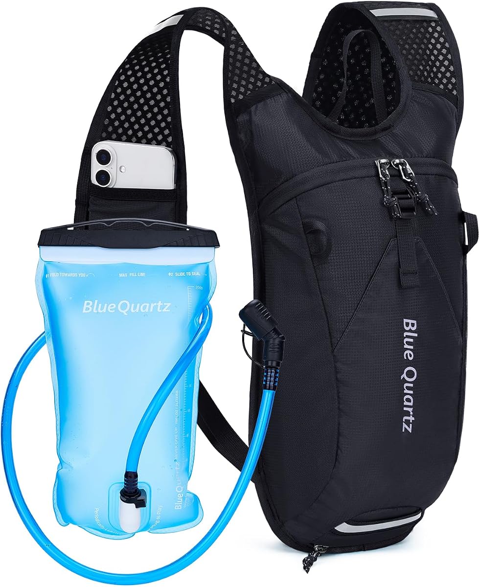 Mochila de hidratación con vejiga de agua de 2 litros, mochila de agua para senderismo con compartimento aislado para mujeres y hombres, chaleco de hidratación ligero para correr con bolsillo para teléfono para ciclismo, ciclismo