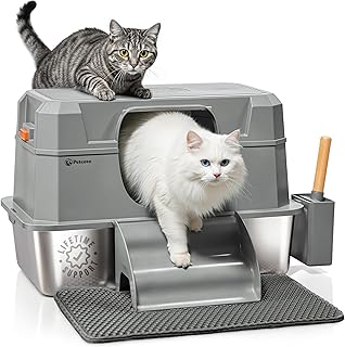 PetCove IronPaws Stainless Steel Enclosed Litter Box, XL Kit, 3 in 1 Design