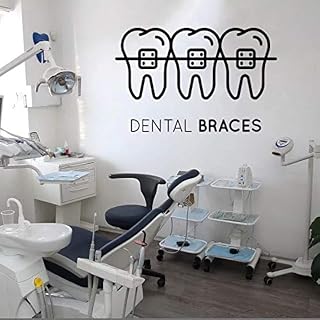 Dental Braces Teeth Care Wall Sticker – Removable Vinyl Art for Clinic, Dentist Office, Health Store, Teeth Health Wall Decal, Removable Mural Decoration (Black)