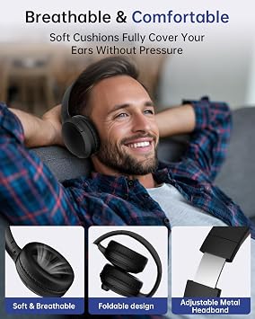 Wireless Headset with Microphone [Up to 40 Hours] Bluetooth V5.3 & USB Dongle Computer Headset with AI Noise Cancelling Mic, Over Ear Headphone for PC, laptop, Home Business Office Teams Zoom