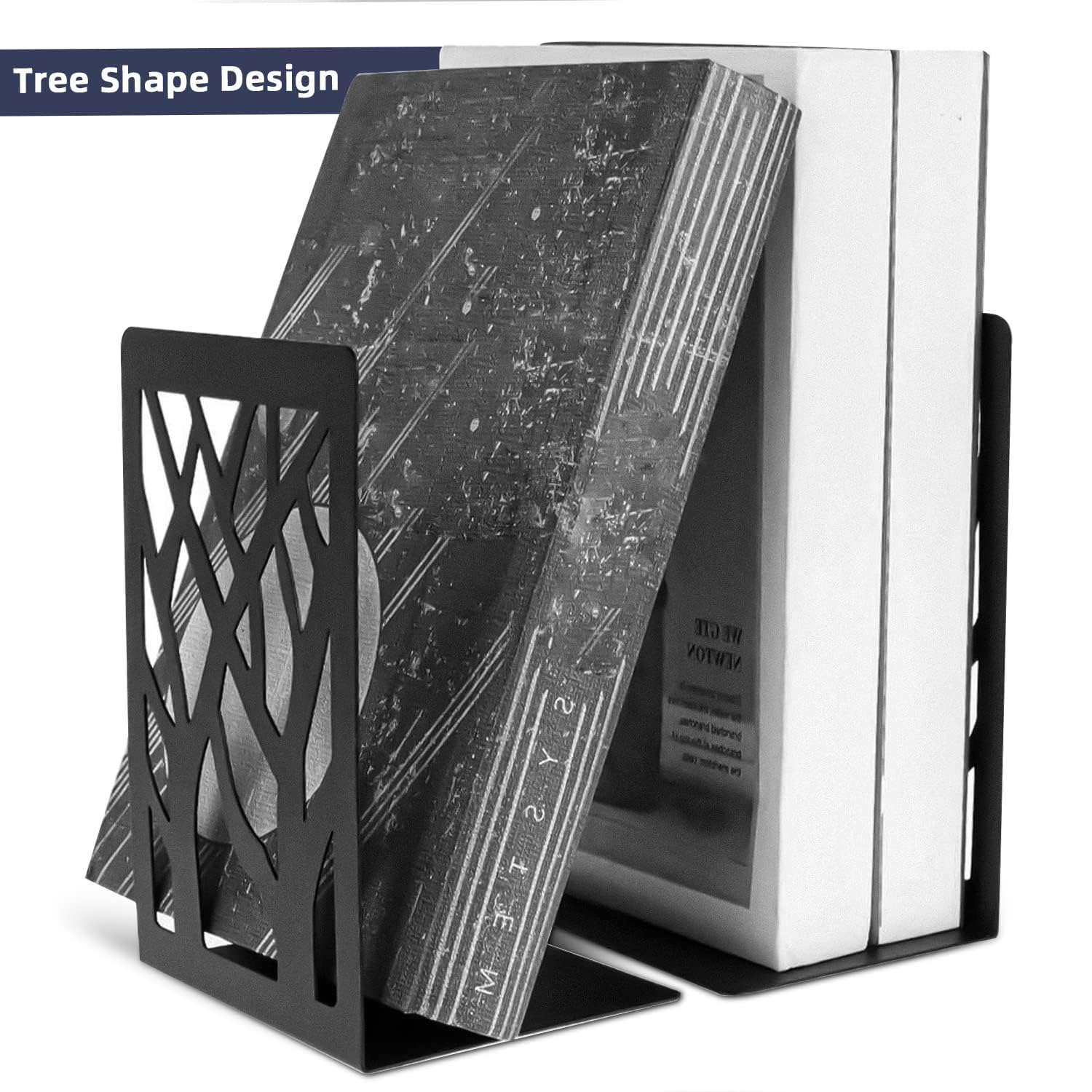 Mgood Metal Book Ends, 4 Pair Black for Shelves Heavy Duty Holders, Non-Skid No Rusting - Image 3