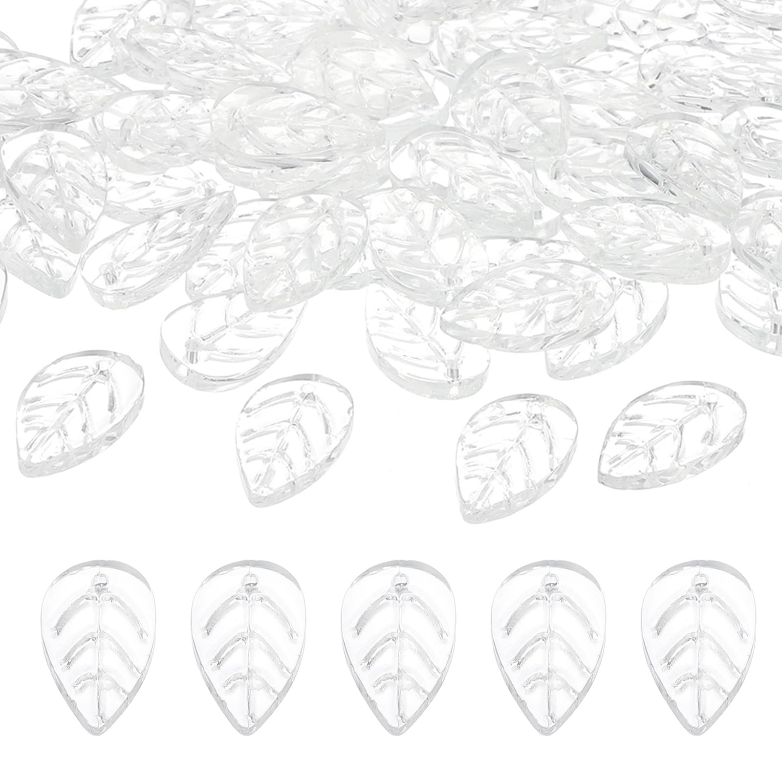 PATIKIL 100Pcs White Leaf Glass Beads for DIY Jewelry Making, 18mm x 10mm x 3mm