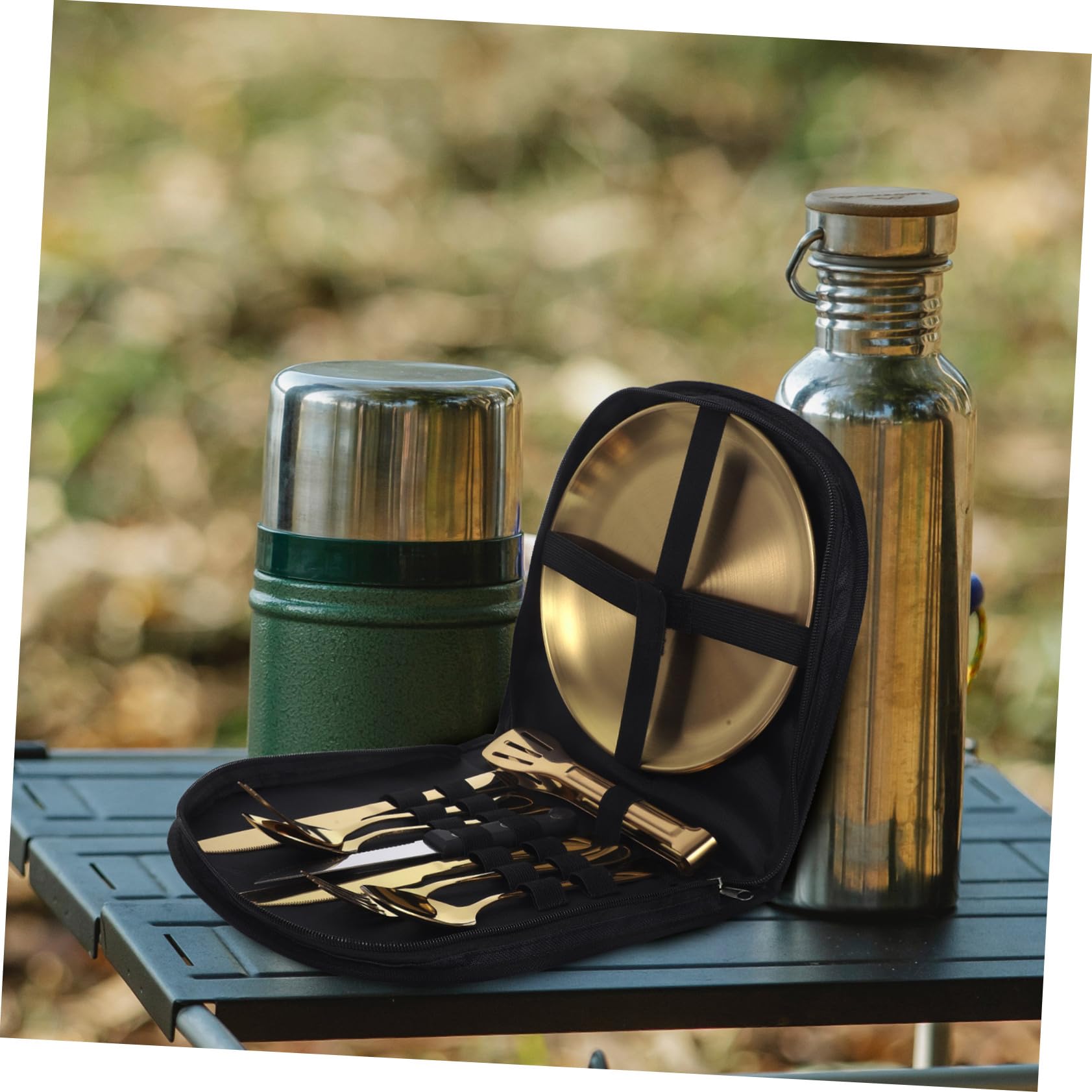 ABOOFAN Campingbesteck Robustes Metallbesteck aus Edelstahl mit Tragetasche Platzsparend und Leicht für Outdoor Camping und Picknick für Unterwegs
