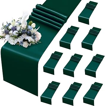 MILVOWOC Forest Green Satin Table Runners, 10 Pack, 12 x 108 Inch