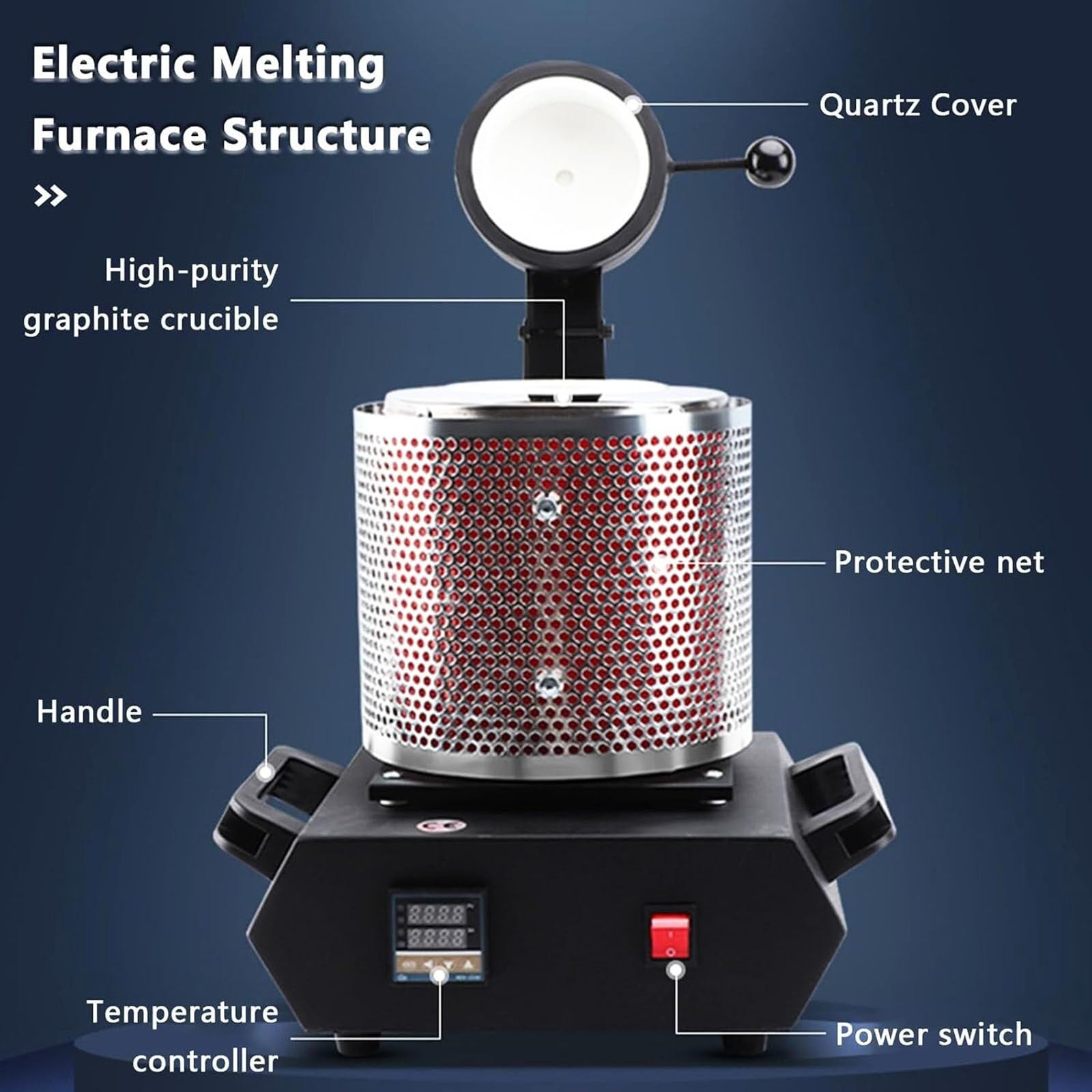 Four de fusion de métal, kit de fusion d'or 1600 W, fonderie rapide 2102 °F/1150 °C, fonderie metal avec grille anti-brûlure, pour or, argent, cuivre, aluminium, moulage de bijoux en métal,2KG