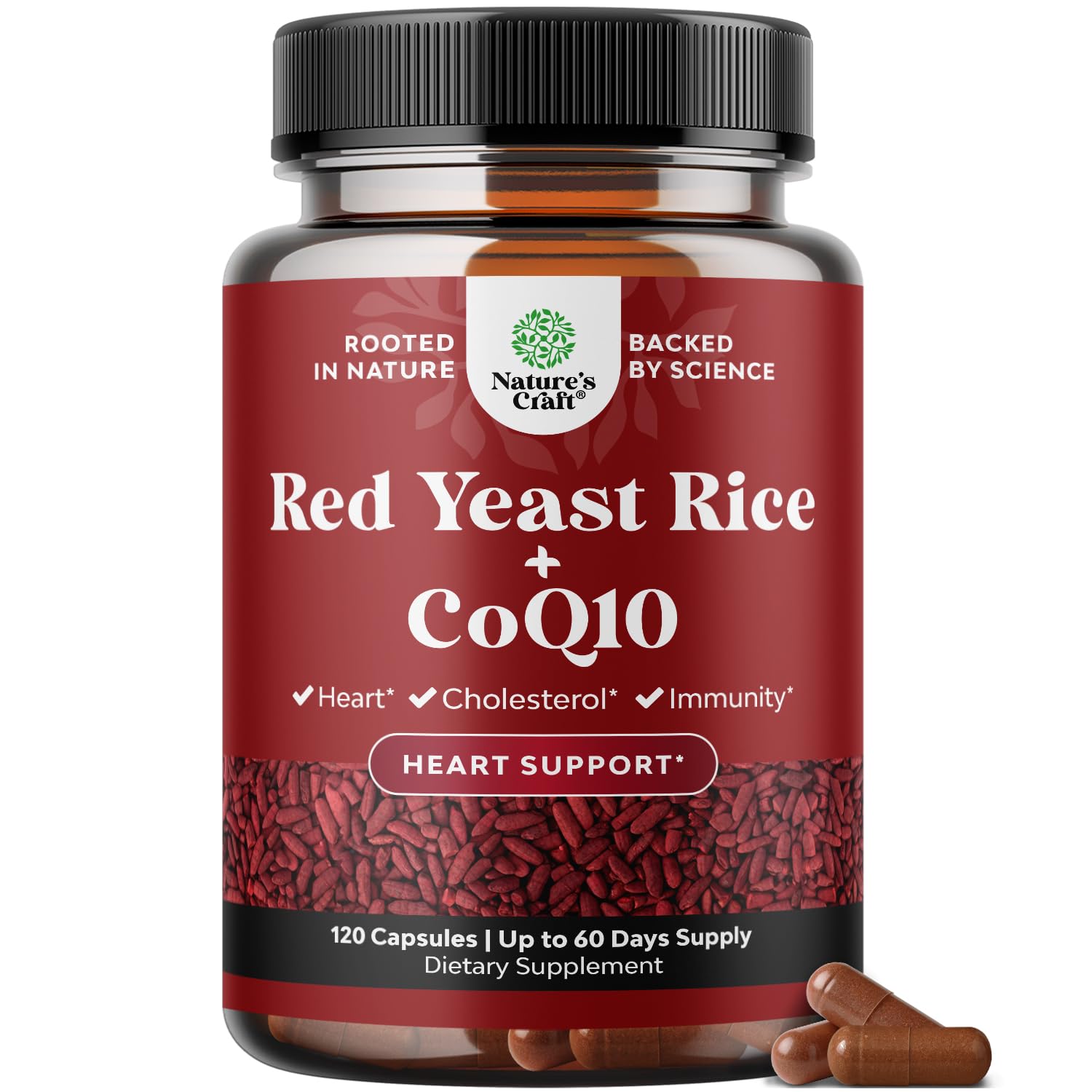 Red Yeast Rice with CoQ10 Supplement - Advanced Healthy Heart & Healthy Cholesterol Levels Formula for Men & Women - Extra Strength Capsule with Red Yeast Rice 1200 mg Capsules with CoQ10 - 120 Count