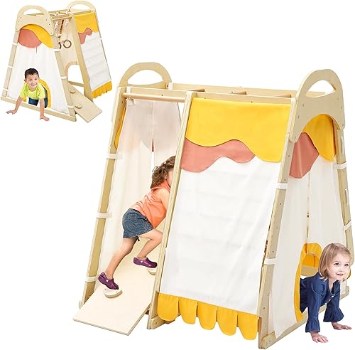 Zona de juegos interior 7 en 1, juego de escalada de gimnasio de selva interior para niños pequeños con barras de mono, escalera de cuerda de