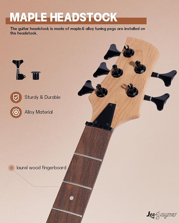 Leo Jaymz DIY Electric Bass Guitar Kit Mahogany Body Maple Neck (IB 5 Strings)