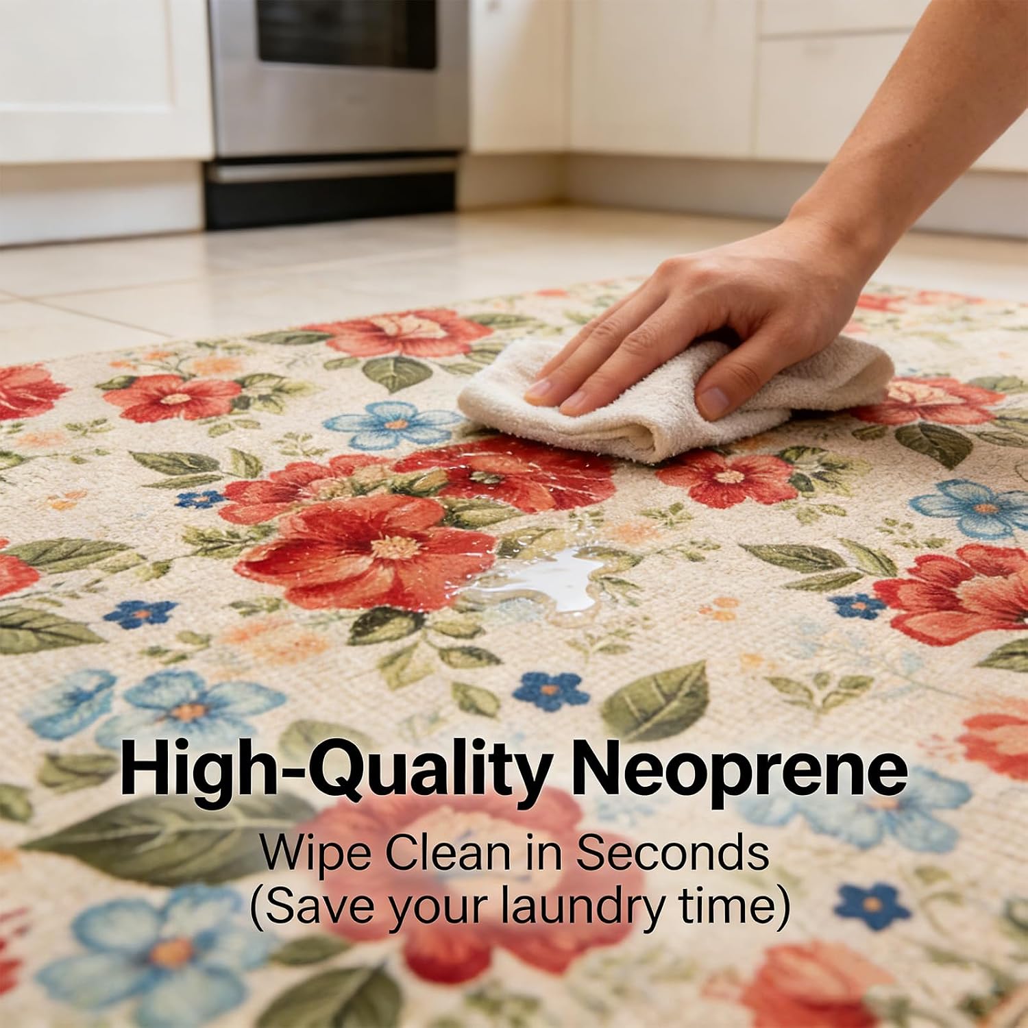 Kitchen Mats for Floor 2 Piece,Waterproof Non Slip Kitchen Rugs and Mats Washable,Absorbent Neoprene Faux Linen Floral Runner Rug Set,Pioneer Woman Style Spring Farmhouse Decor for Indoor (Floral3)
