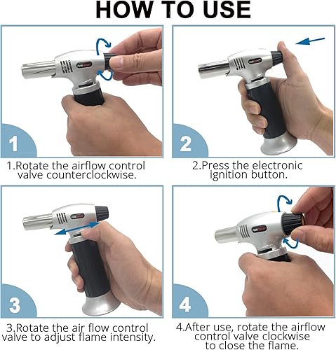 Miniatura 5 de FunOwlet Encendedor de soplete de butano, encendedores de cocina recargables, antorchas de cocina culinarias con bloqueo de seguridad y llama