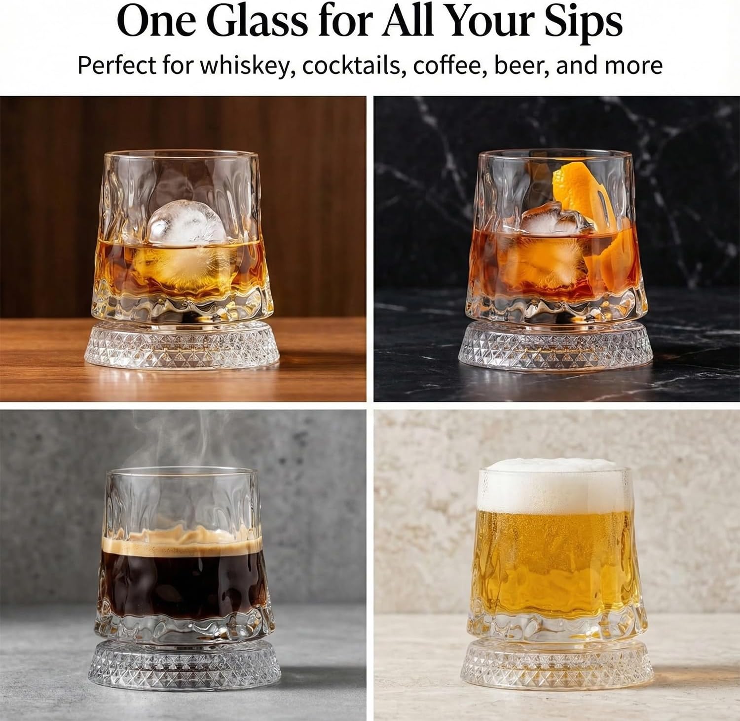 Spinning Crystal Whiskey Glasses, Spinning Glass Whiskey, Enhanced Aroma Experience, Elegant Carving Texture, Luxury 360 Spinning Crystal Whiskey Glass For Rum,Cocktail,Brandy,Coffee,Milk (5pcs-ABCDE)
