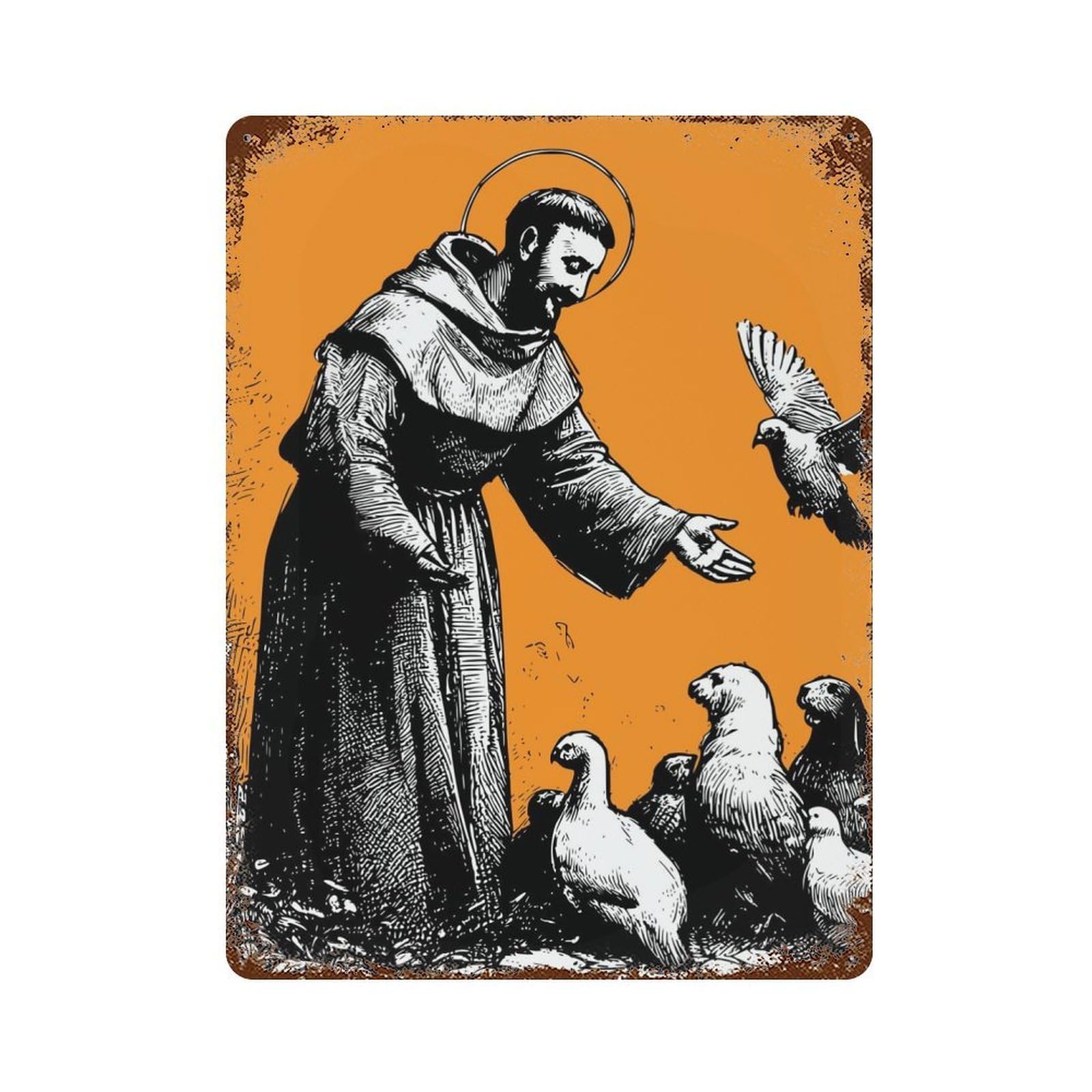 St Francis of Assisi Saint Aged Metal Wall Plaque 15.7"x11.8", Industrial Home Decor for Pub, Kitchen And Man Cave Decor