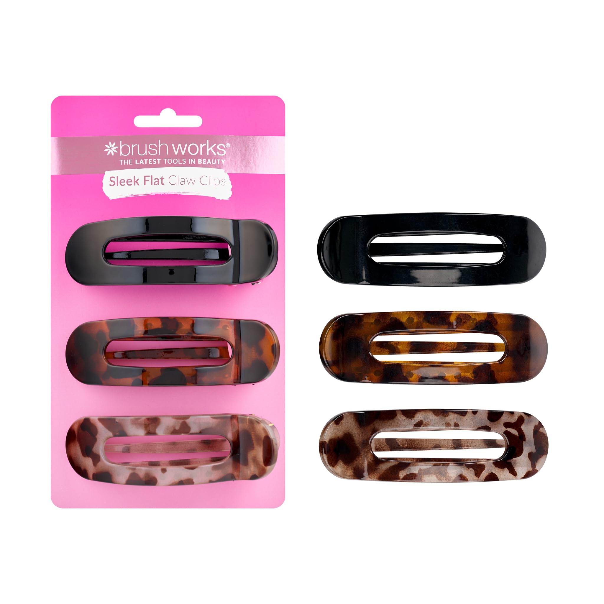 Brushworks Sleek Flat Claw Clips 3 Pack – Comfortable Hair Clips with Flat Design for Lean-Back Comfort, Strong Grip Claw Clips for Thick Hair – Vegan & Cruelty-Free Hair Accessories