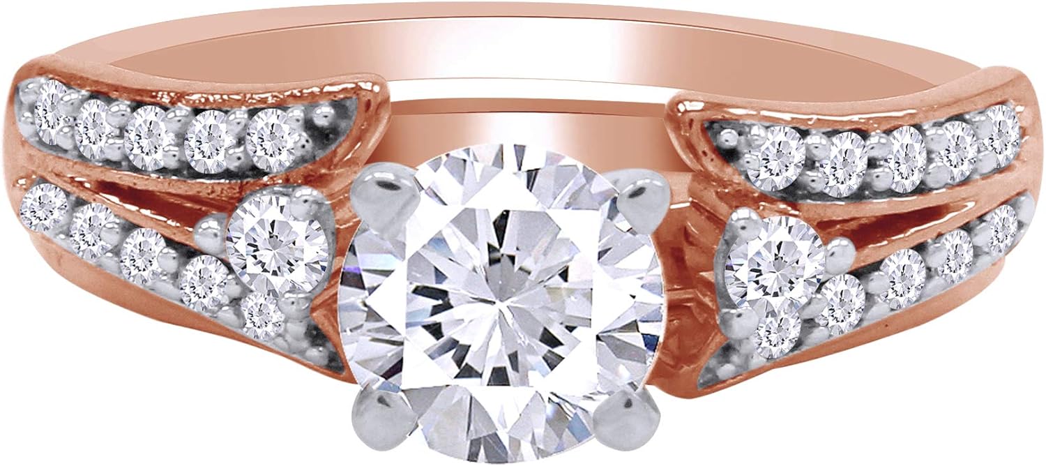 0.43 Carat Round White Cubic Zirconia Split Shank Enhancer Guard Ring 14K Gold Over Sterling Silver