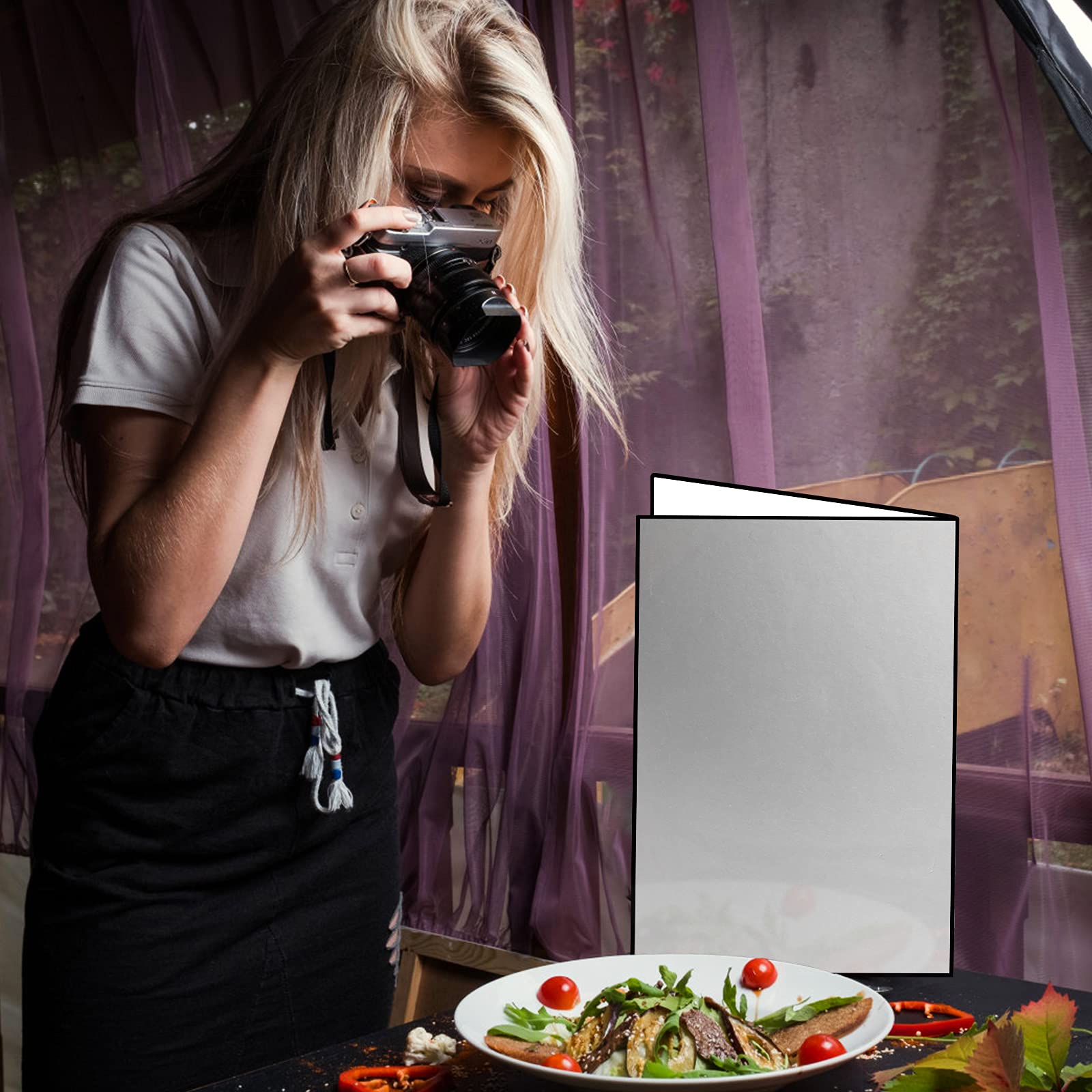 2 Piezas 3 en 1 Reflector de Luz Fotografía Iluminación para Naturaleza Muerta, Comida Reflector Plegable Tablero Reflector Plegable Portátil-Oro/Negro/Plata(29,5 x 20,5 cm)