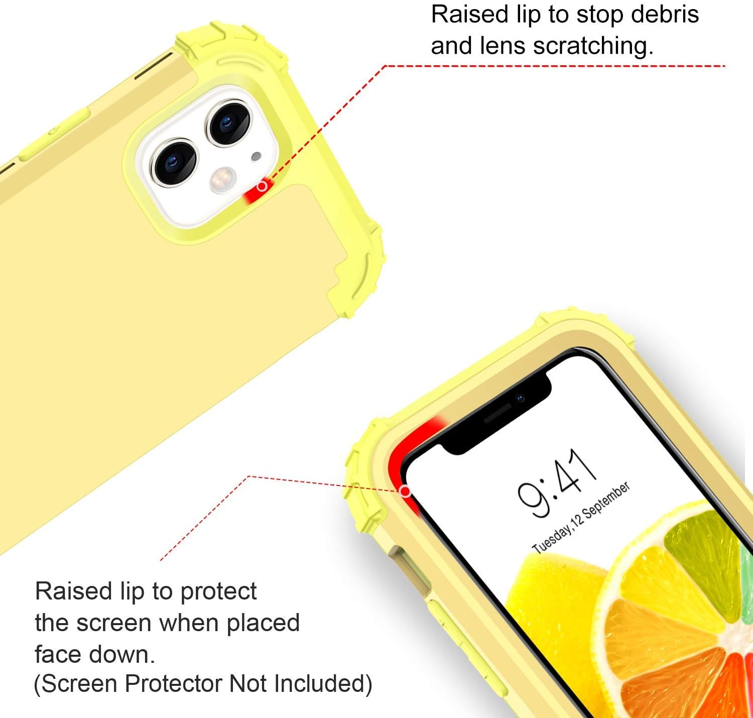 BENTOBEN iPhone 11 Case, Phone Case iPhone 11, 3 in 1 Stylish Heavy Duty Hybrid Hard PC Soft Silicone Bumper Shockproof Anti Slip Protective Phone Cases Cover for Apple iPhone 11 6.1" (2019), Yellow