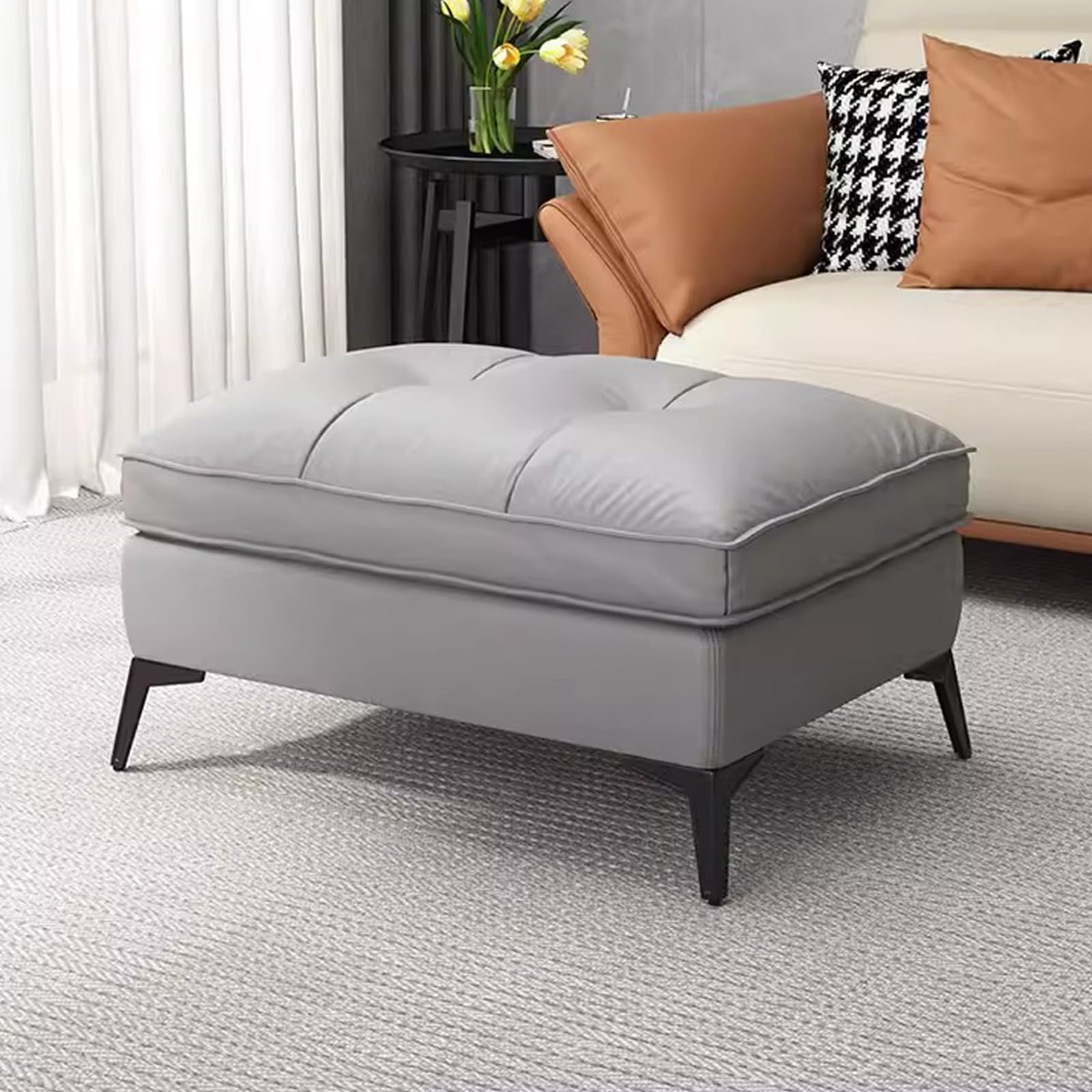 Tabouret de canapé gris et repose-pieds de salon avec coussin amovible