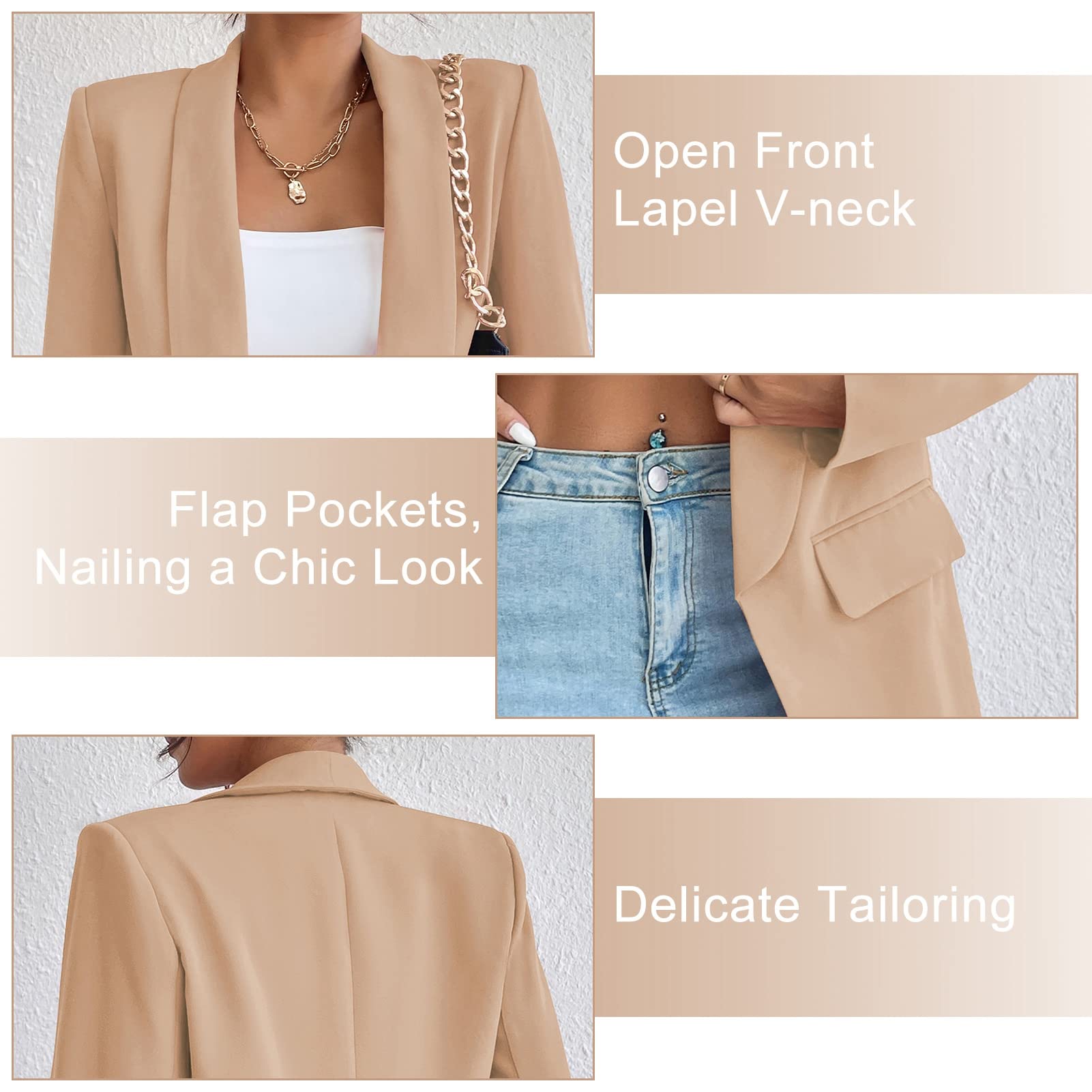 ALSOGO Damen Blazer Langer Casual Open Front Jacken mit Taschen Arbeit Büro
