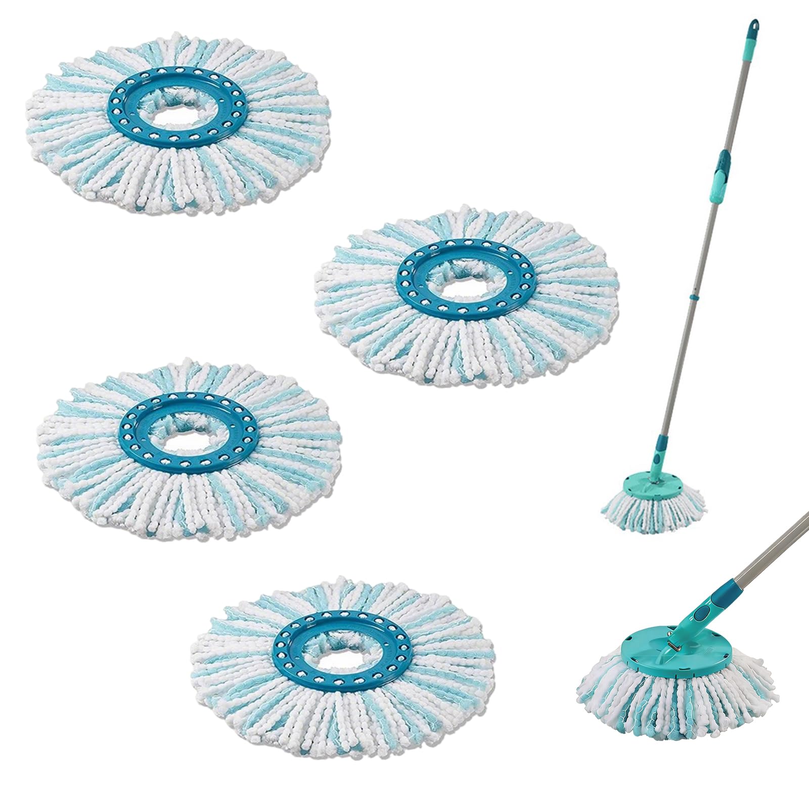 Set Di 4 Testine Di Ricambio Compatibili Con Leifheit Clean Twist Disc Mop Micro Set Sistema A 2 Fibre Per Mocio Rotondo Per Pavimenti~p222765558
